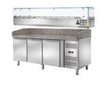 Banco pizza ventilato 3 porte completo di vetrina ingredienti da 1\4