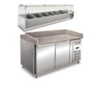 Banco pizza refrigerato 2 porte con vetrina ingredienti 1\3 in acciaio