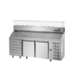 Banco pizza 2 porte e cassetti ventilato completo di vetrina ingredienti motore a destra\sinistra