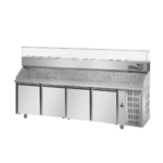 Banco pizza ventilato 4 porte completo di vetrina ingredienti motore a destra\sinistra