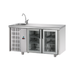 Tavolo refrigerato acciaio GN 1\1 2 porte a vetri con lavello motore a sinistra